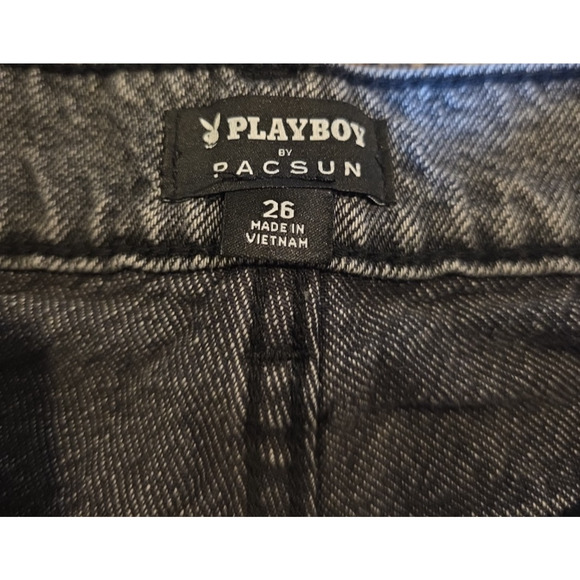 Playboy PacSun Women’s Jeans Size 26 Black/Gray Denim Embroidered Bunnies YTK - Picture 5 of 10